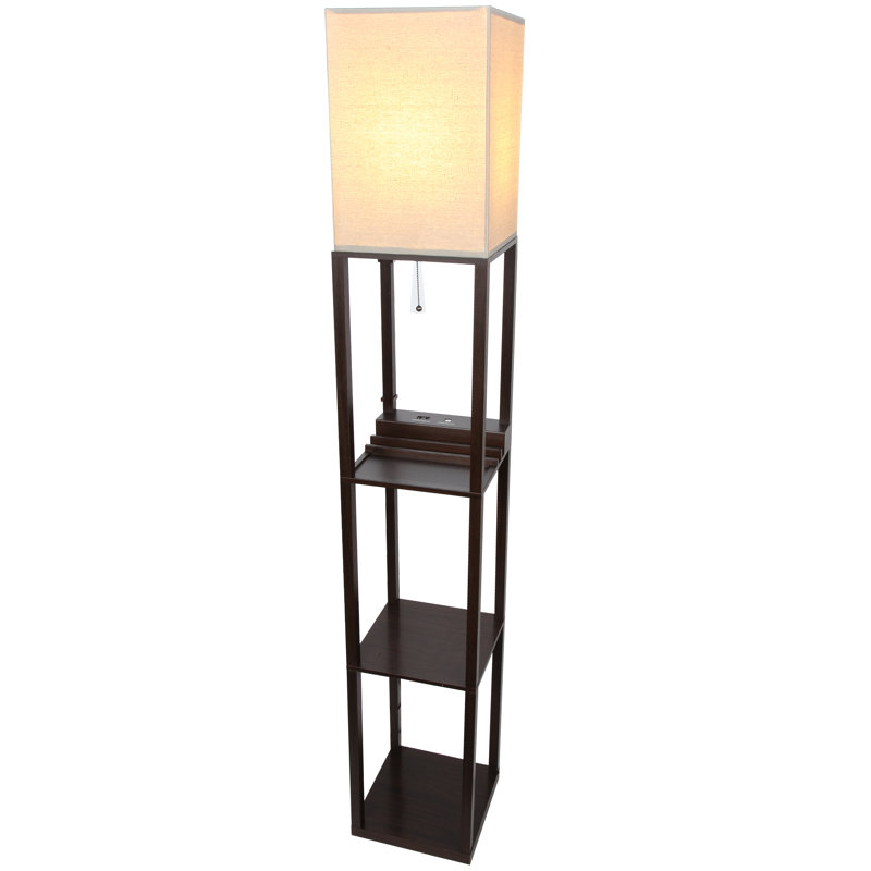 Maxwell 63 in. USB Charging LED 3-Shelf Floor Lamp with Beige Fabric Square Shade