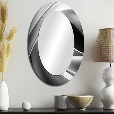 Miroir mural ovale en argent Silver Speed Fractal Wave II