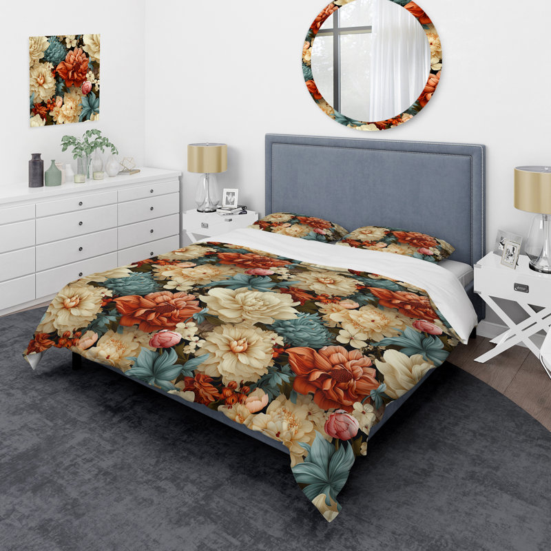 Ensemble de housse de couette Coral Boho Floral Treasures, Housse de couette simple + 1 taie décorative stan