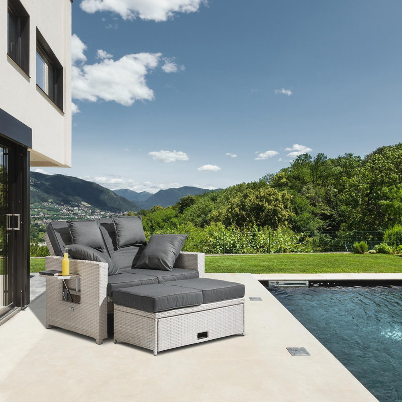 121cm Wide Patio Sofa with Cushions, White/Grey