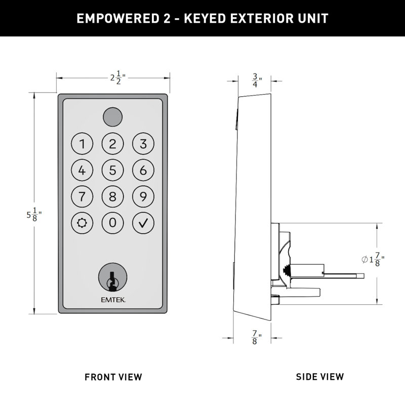 Ensemble de 2 entrées tactiles Emtek EMPowered avec levier Franklin et Turino, à clé avec Bluetooth