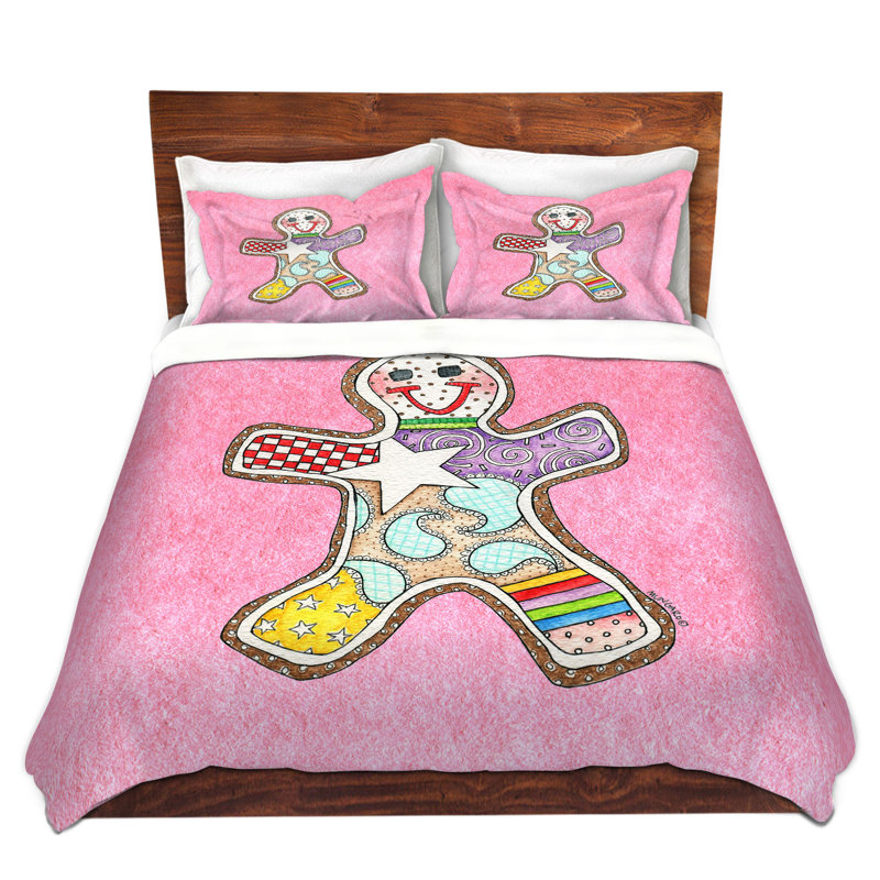 Ensemble de housse de couette pain d’épice, 1 housse de couette grand + 2 taies standards, Rose / gris / blanc