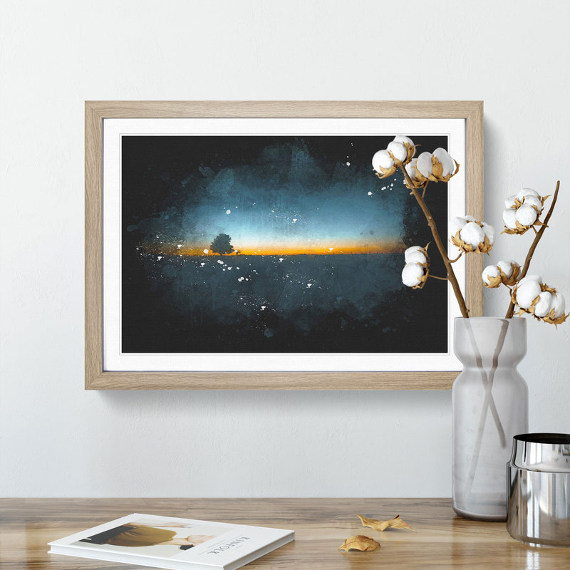 Lone Tree in Brandenburg Germany - Picture Frame Graphic Art Print, 24cm H x 33cm W x 2cm D, Oak Framed