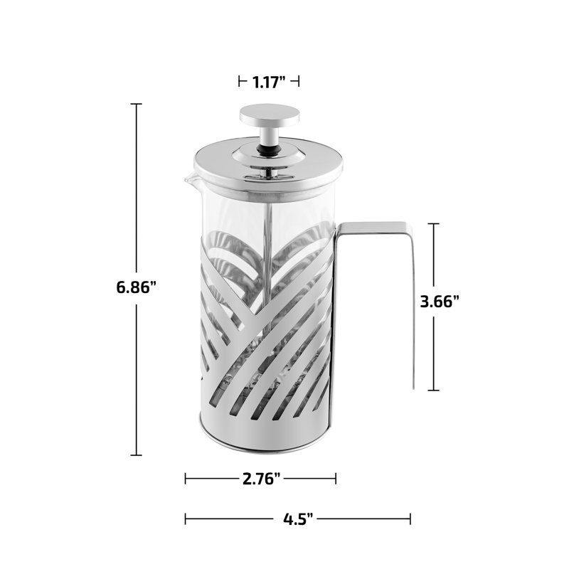 OVENTE French Press Coffee Maker 12 Ounce with Heat Resistant Borosilicate Glass, Stainless Steel Design and 4-Level Filter System, Portable Cold Brewer Pot for Travel, Camping or Gift, Silver FSD12P