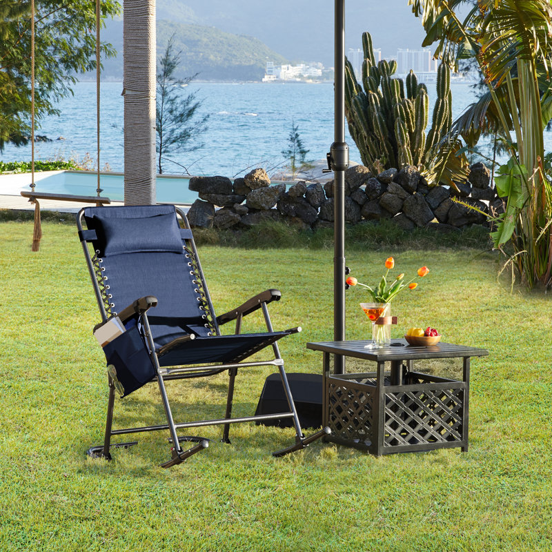 Patio Lounge Camping Chair, Navy Blue