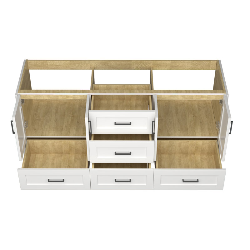 Meuble-lavabo double 72 po en bois massif, Blanc / noir mat