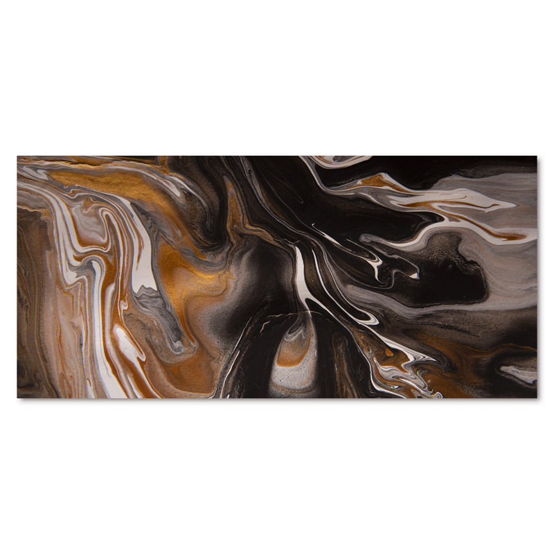 «Black and Brown Marble Universe», peinture sur toile, H 28 po x l 60 po, Toile tendue