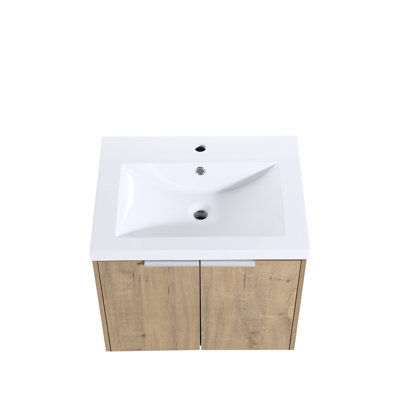 Meuble-lavabo de 60 po avec lavabo, armoire à porte à fermeture douce, tablettes de rangement murales suffisantes, lavabo en résine et charnières en acier inoxydable robustes, portes à fermeture moderne, poignées larges robustes