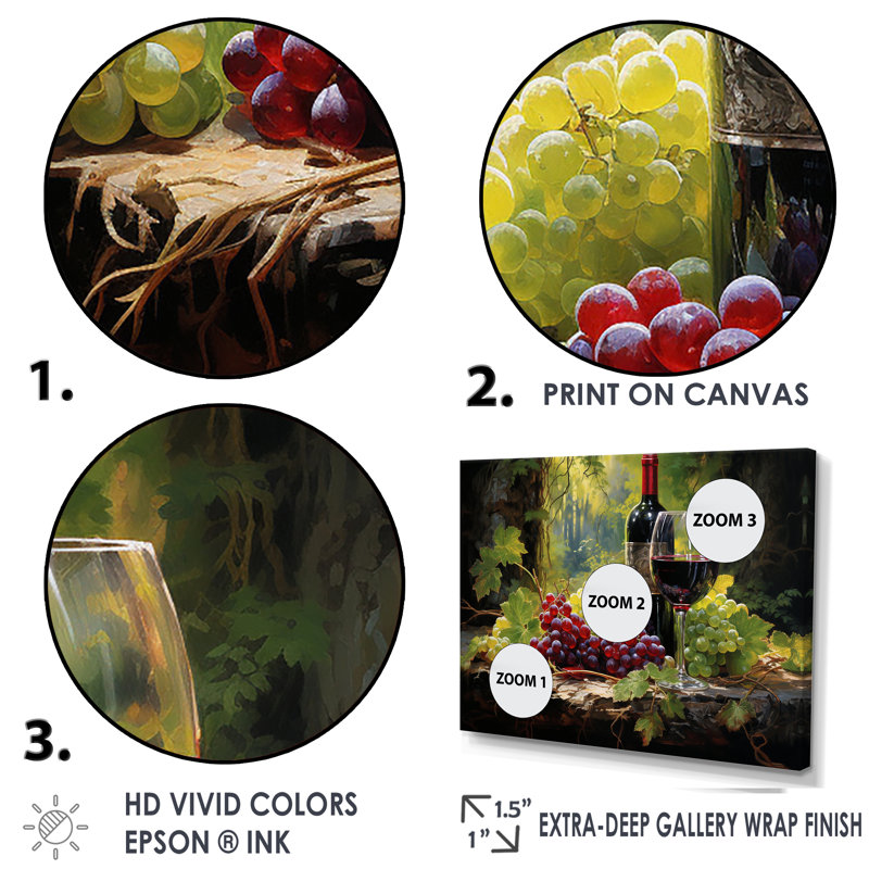 Art mural sur toile Cabernets Calm, Cadre flottant blanc, H 12 po x l 20 po x P 1 po