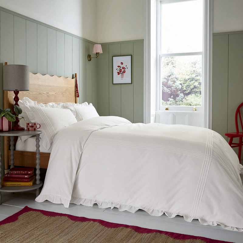 Evie Pintucks Cotton Duvet Cover Set, Single Duvet Cover Set + 1 Pillowcase