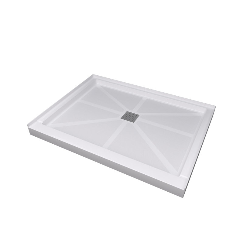 Glasstone 48x36 Inch White Shower Base with Anti-Slip Surface, SMC Solid Finish and Stainless Steel Drain Cover
