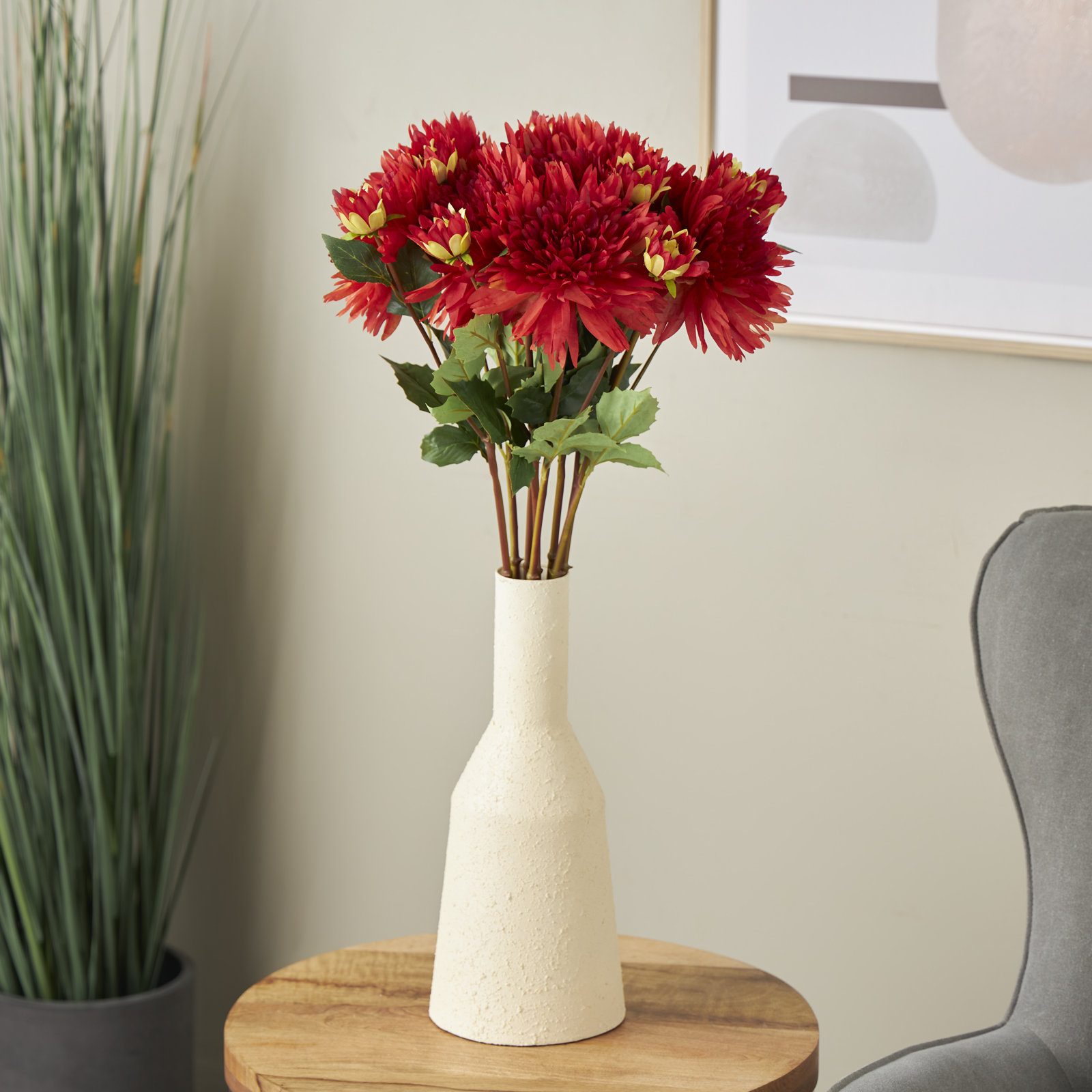Dahlia Floral Stems, Red, 31" H x 12" W x 11" D