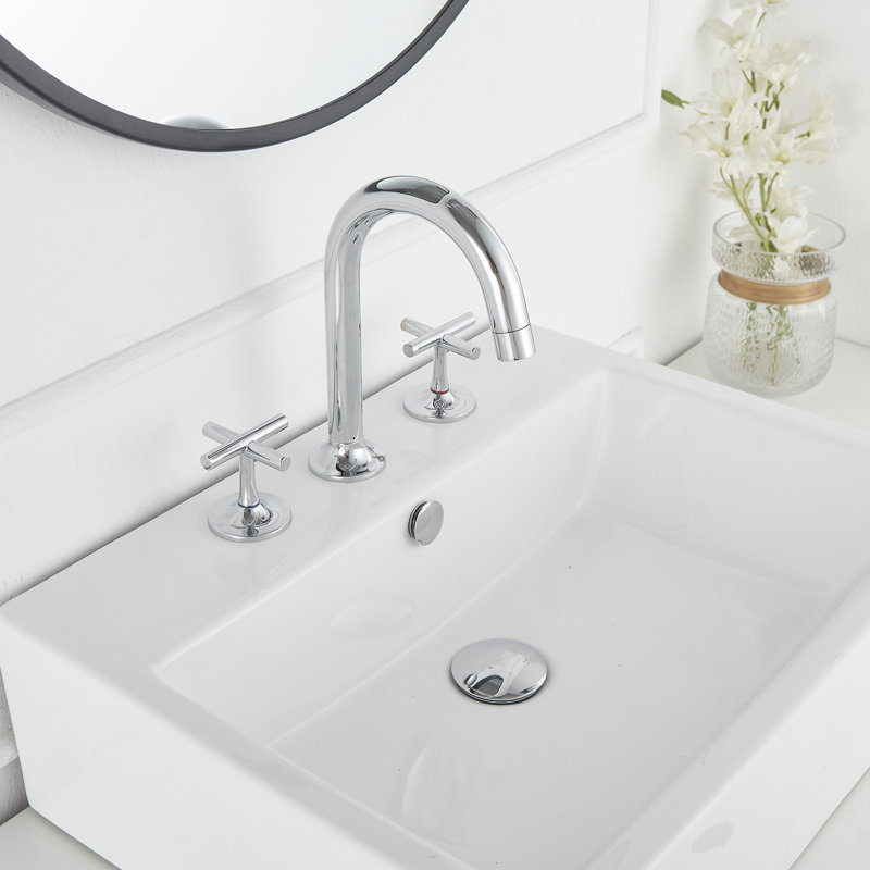 8 Inch Widespread Bathroom Faucet Bathroom Faucet 3 Hole Double Cross Handle Bathroom Sink Faucet Deck Mount With Pop Up Drain Assembly And Faucet Supply Hoses