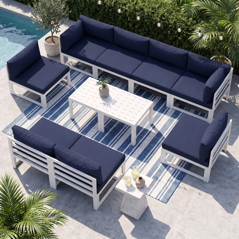 Ensemble de conversation modulaire d'extérieur en aluminium pour 8 personnes avec coussins et table basse Qui, ensemble de conversation pour patio résistant à la rouille