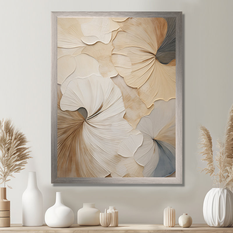 Beige Minimalism Elegance in Bloom - Flowers Wall Art Print, Beige Canvas Art Print, 20" H x 12" W, Picture Framed Print