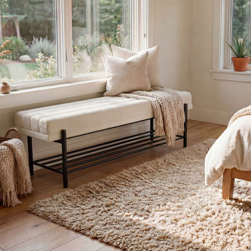 Tufted Upholstered Storage Bench, Tufted Upholstered Storage  Beige Bench