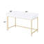 Bureau de meuble-lavabo rectangulaire de style contemporain, 2 tiroirs à haute brillance, pieds électrolytiques dorés, blanc, bureau de 47 po x 20 po avec 31 tiroirs et large en métal, 53 lb