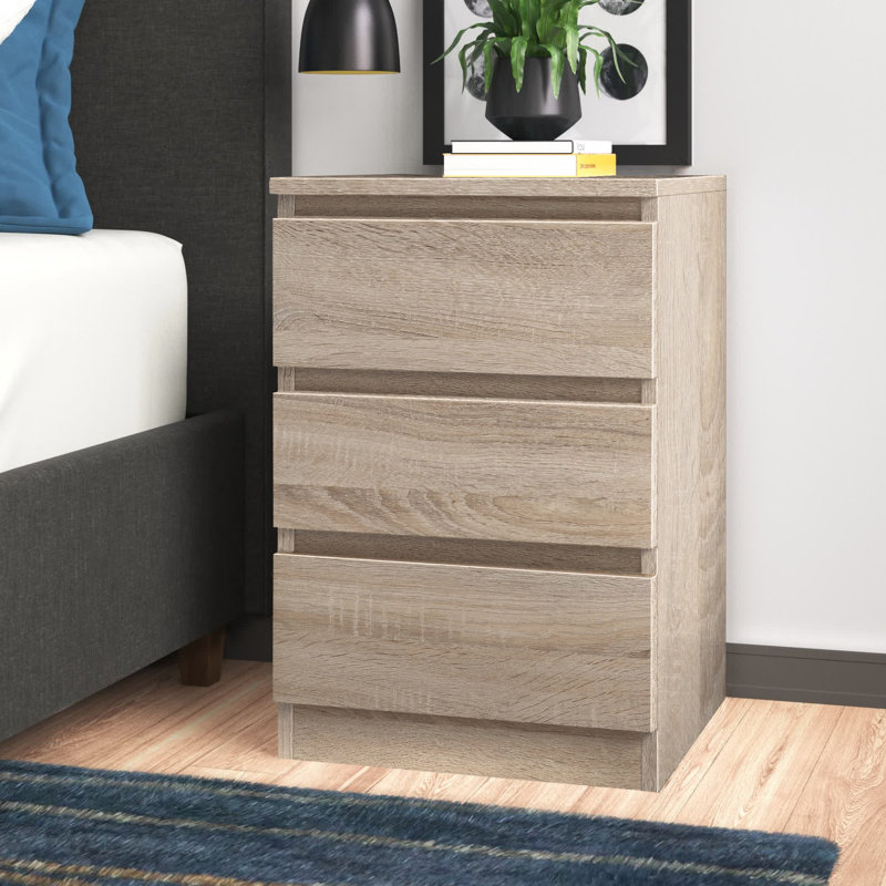 Braunstein 3 Drawer Bedside Table, Sonoma Oak