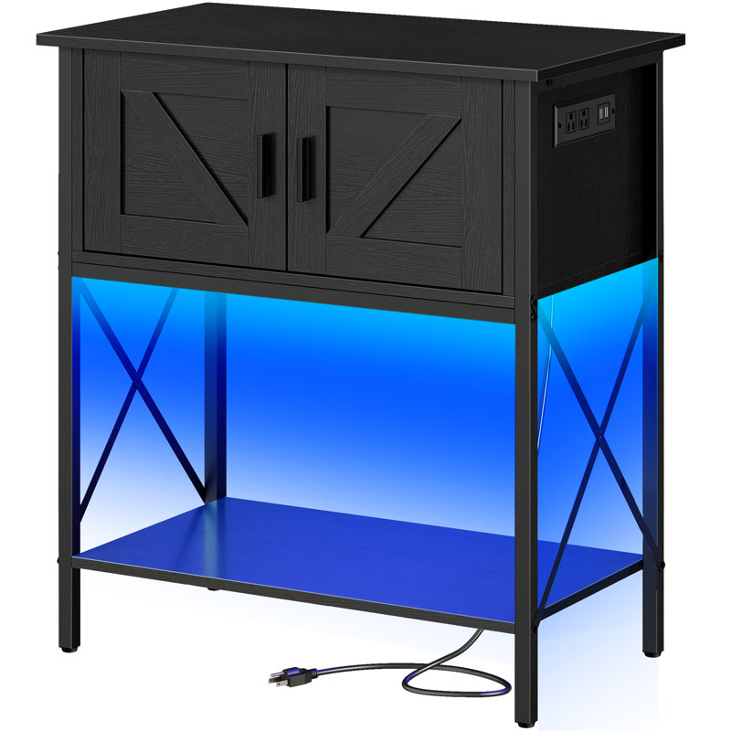 Black Metal and Particleboard Aquarium Stand with LED Light and Storage Cabinet