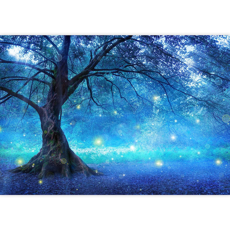 Murale arbre féerique en forêt mystique, L 100 po x l 144 po