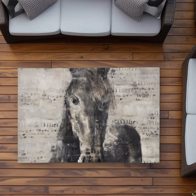 Abstract Horse with Typography - Outdoor Area Rug for Home Decor
