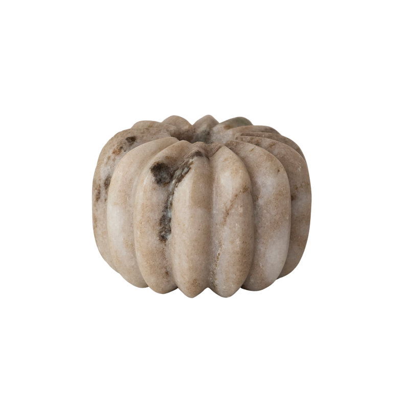 Buff Marble Ribbed Taper Candle Holder