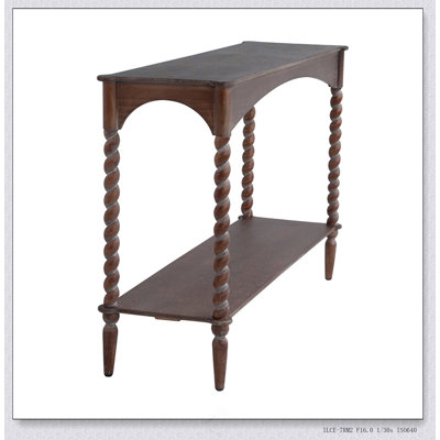 Console 47 x 14 x 30 po en bois brun rustique avec pieds en spirale tournés et tablette inférieure