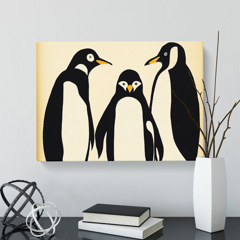 Three Penguins Abstract - Wrapped Canvas, 35cm H x 50cm W x 3cm D
