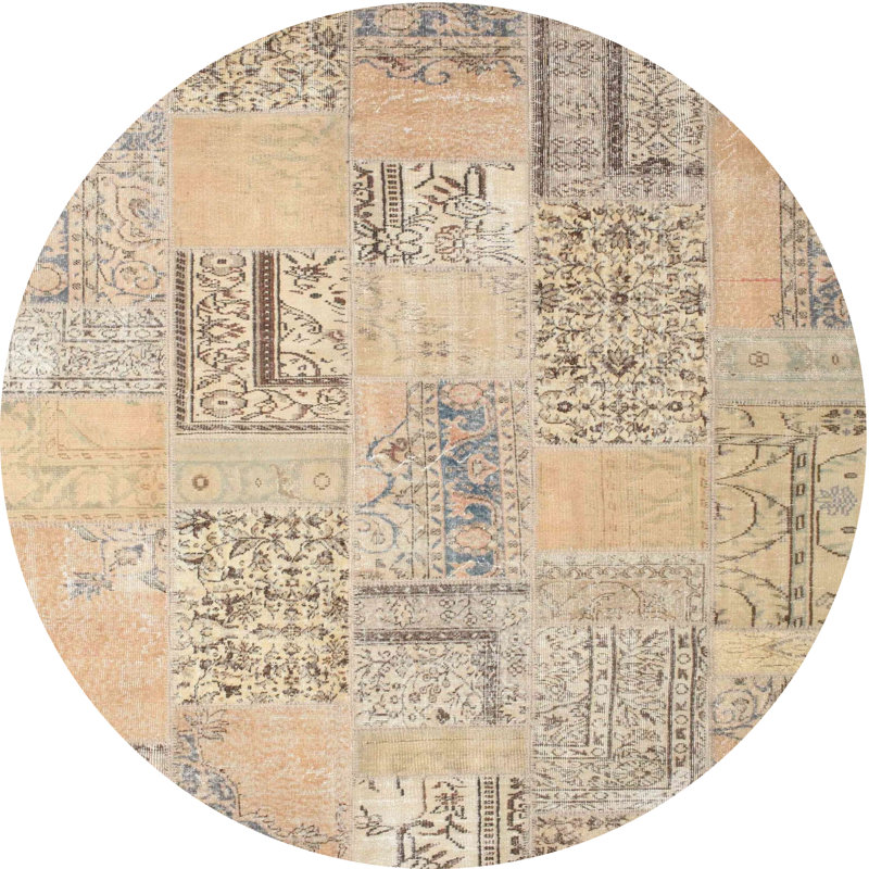 Tapis crème/brun/gris/zone contemporaine, Rond 7 pi