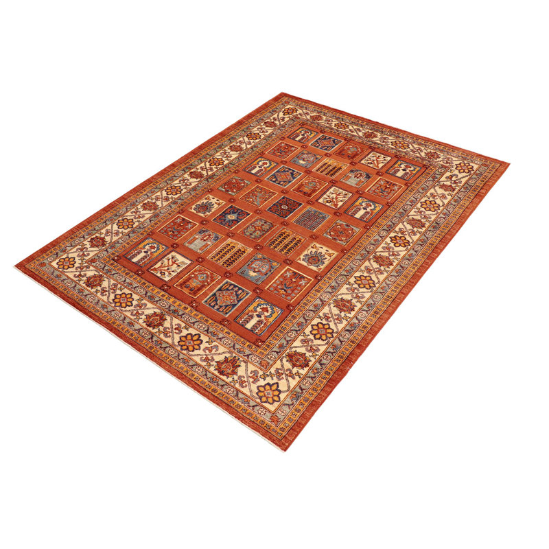 Tapis rustique en laine rouille / ivoire Candie Berjesta - 6 pi 0 po x 7 pi 10 po