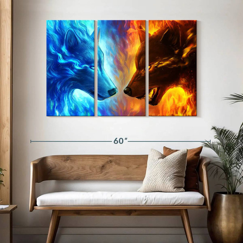 Fire And Ice Wolves, 32" H x 50" W