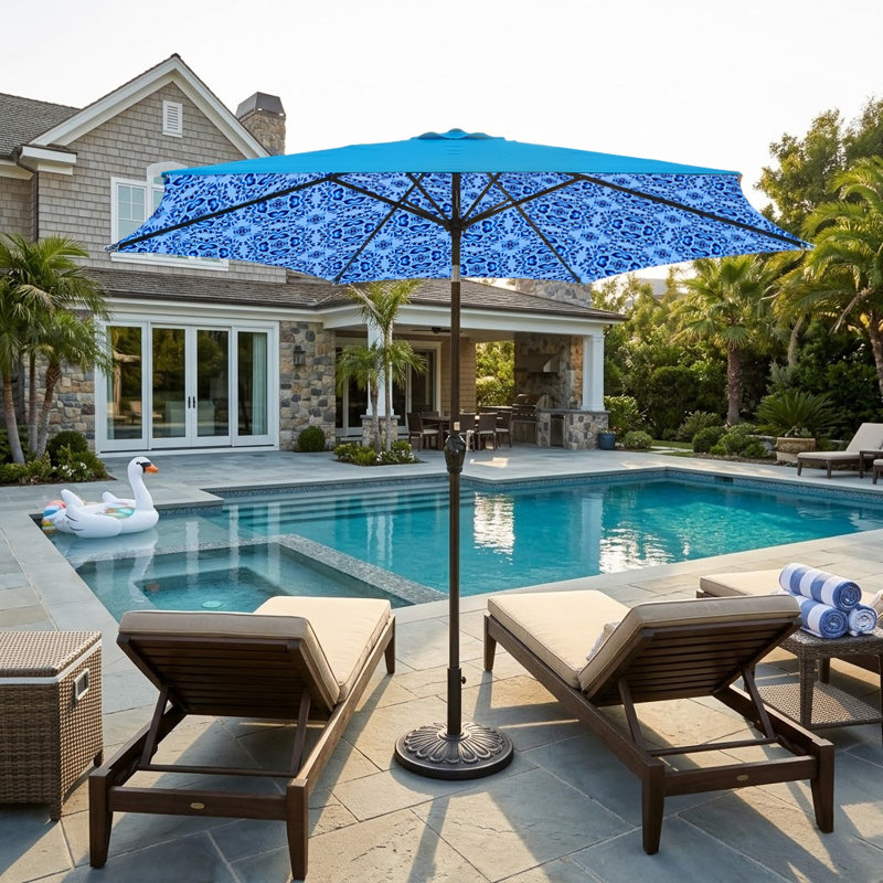 Parasol de patio avec auvent de glace, abri de jardin, de terrasse et de piscine, Bleu marine / bleu glace