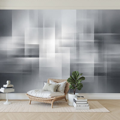 Papier peint adhésif autocollant amovible à motif géométrique abstrait bleu gris et gris