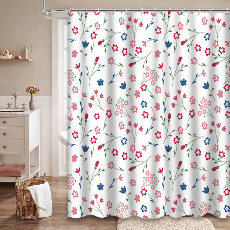 Rideau de douche imperméable à motif floral en coton avec 12 crochets, L 72 po x l 78 po