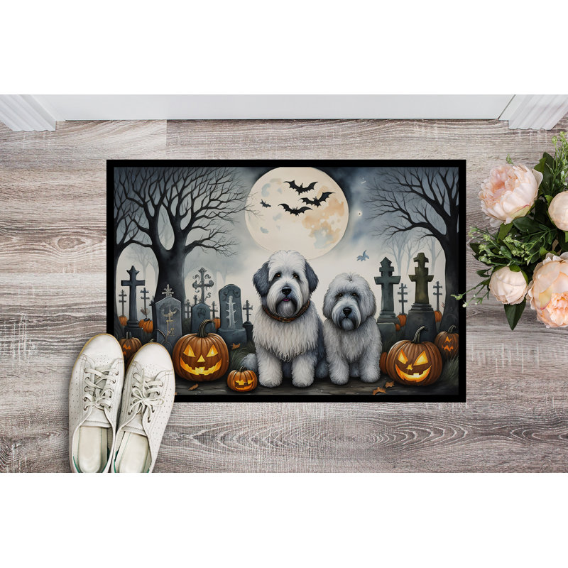 Tapis d'intérieur ou d'extérieur Old English Sheepdog Spooky Halloween 24 x 36