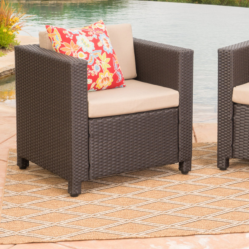 Chaise de patio avec coussins Arville, Brun foncé / Beige