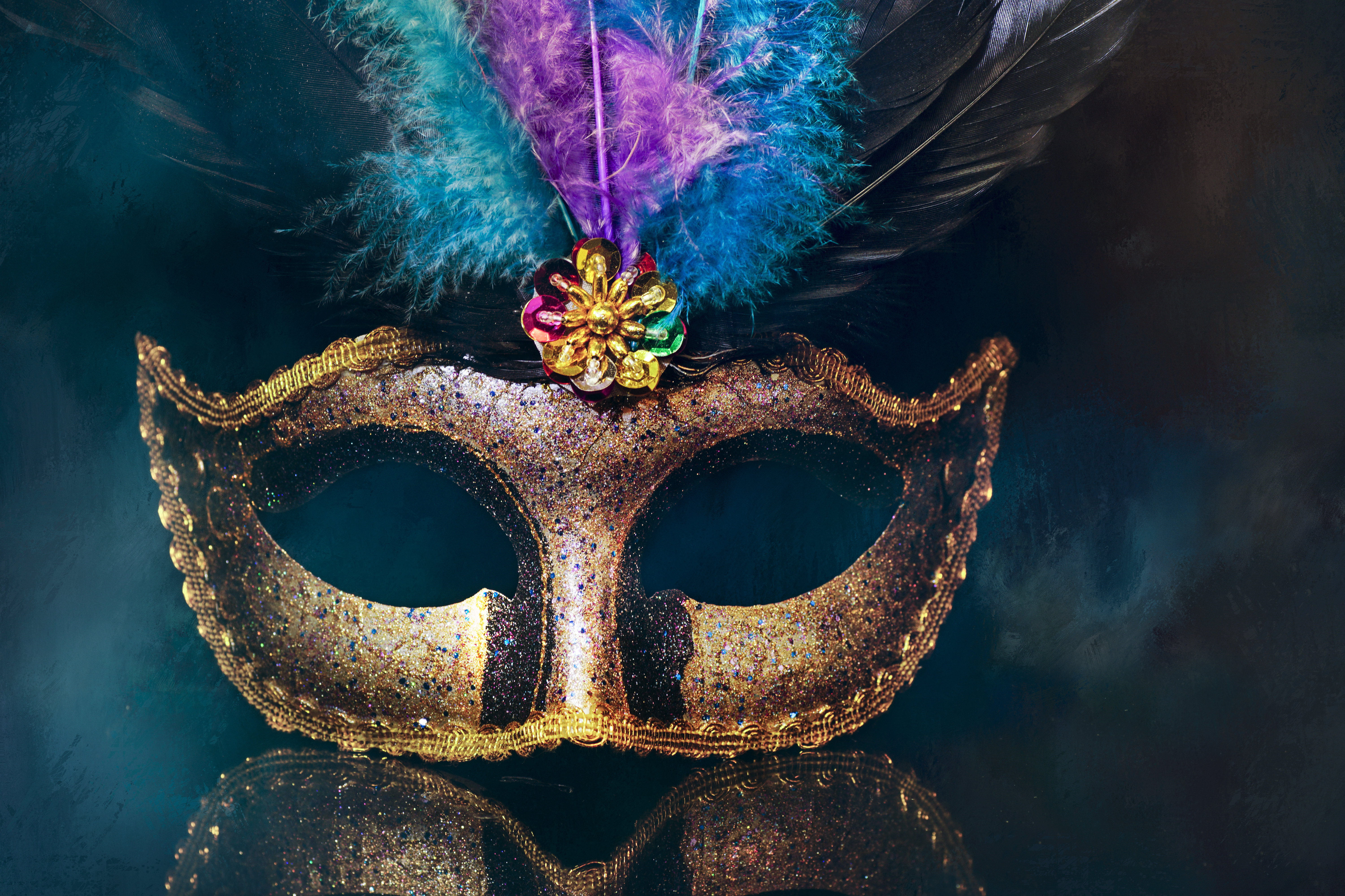 Masquerade Venetian Carnival Mask, Female Theatrical Feathers - Wrapped  Canvas Photograph