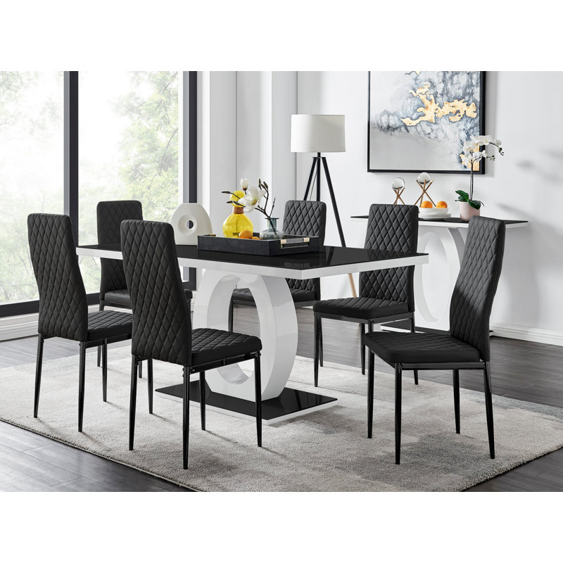 Eubanks Dining Set with 6 Chairs, Black, Black