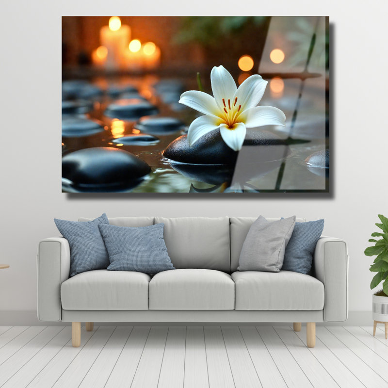Art mural en verre trempé White Lily, 8" H x 12" W