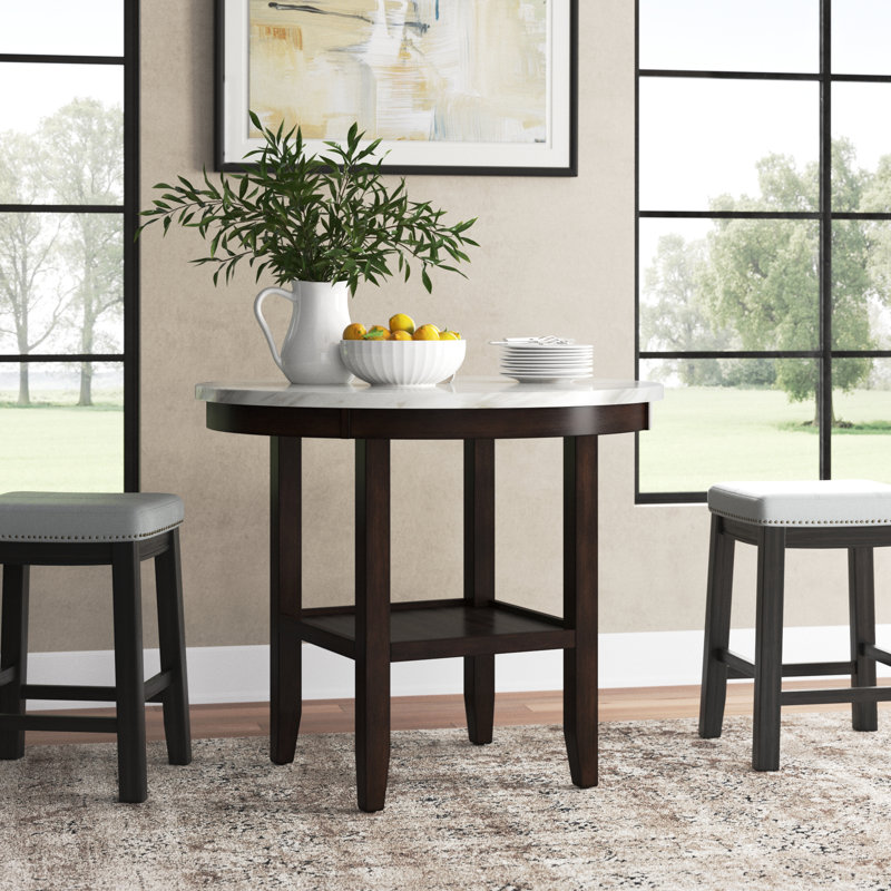 Ebeling Round Faux Marble Top with Solid Wood Base Dining Table
