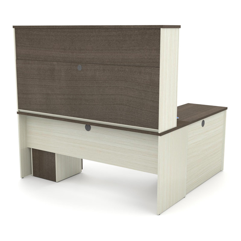 Ozra L-Shaped Executive Desk, Brown/White