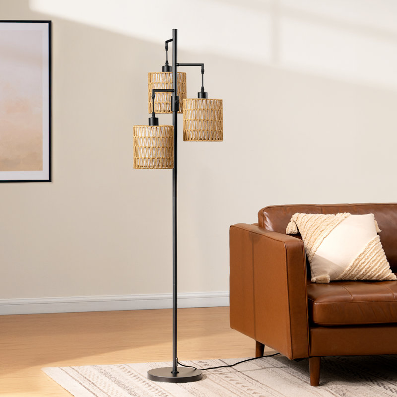 65" Rattan Tree Floor Lamp with Dimmer Switch and 3 Bulbs Included