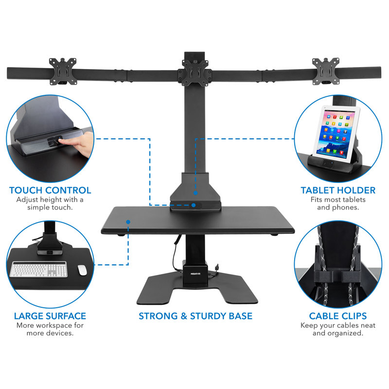 Electric Adjustable Triple Monitor Standing Desk Converter