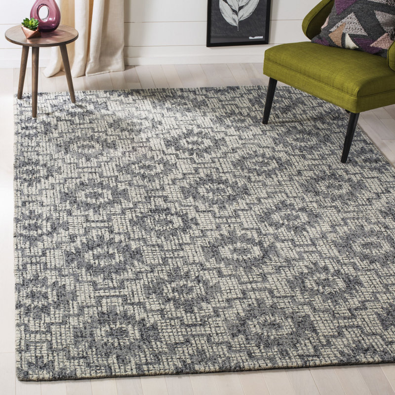 Tapis gris en laine touffeté à la main à motif géométrique Tolland, Rectangle 5 pi x 8 pi