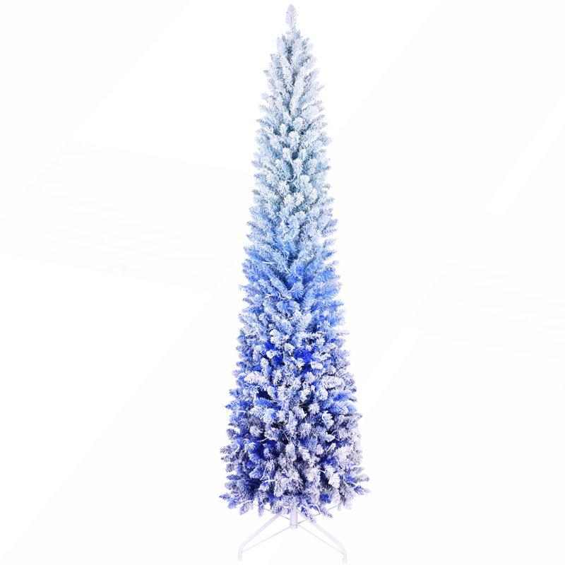 Arbre de Noël 6 pi avec 200 lumières DEL blanc chaud, 485 pointes, branches articulées, conception mince et support en métal - arbre pré-éclairé étroit