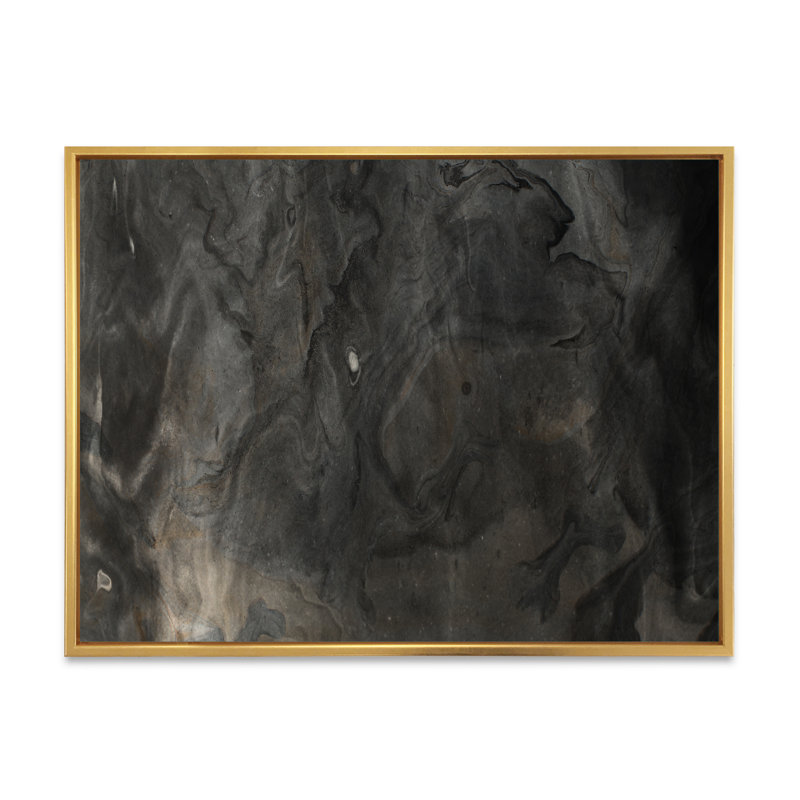 Impression sur toile «Flavour Art Waves In Shades Of Black II», H 8 po x l 12 po x P 1 po, Cadre flottant doré
