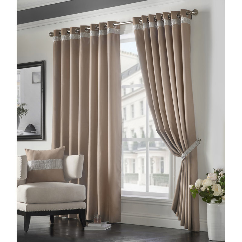 Alyson Palace Eyelet Ring Top Room Darkening Curtains, 168 W X 229 D cm, Beige