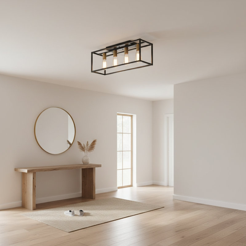 Plafonnier encastré rectangulaire 4 lumières Maleika, Laiton