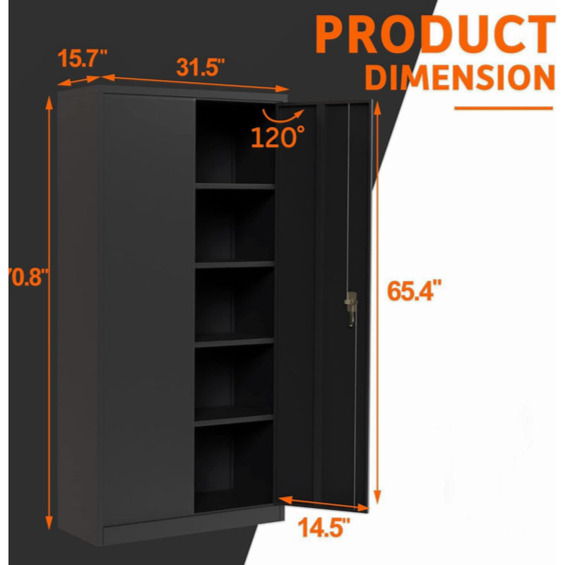 Armoire à outils 71 po en acier à outils avec portes et 4 tablettes