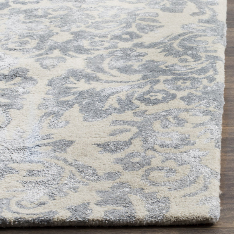 Tapis ivoire / argent en laine / viscose touffeté à la main Domingues, Tapis de couloir 2 pi 3 po x 7 pi